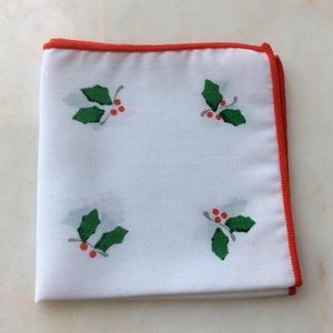 Vintage Christmas holly berry print handkerchief by Lillian Vernon
